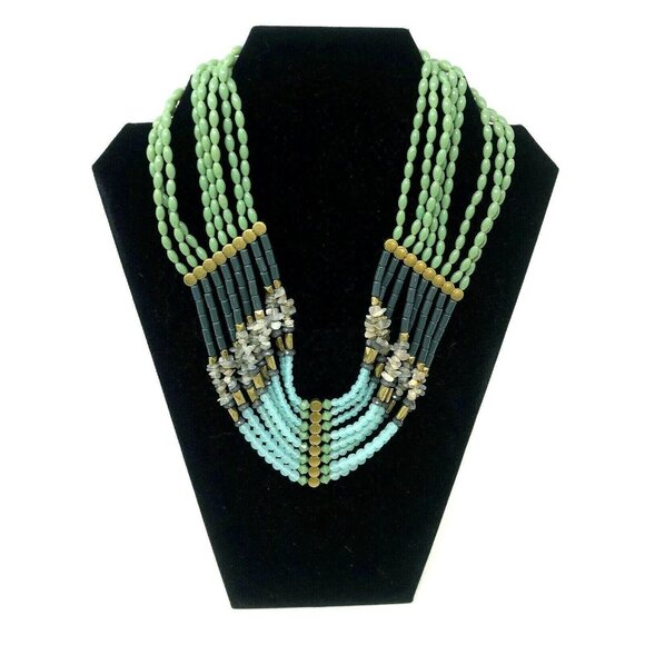 Lia Sophia GODDESS Beaded 8 Strand Green Blue Necklace Egyptian Statement Tribal - Picture 3 of 4